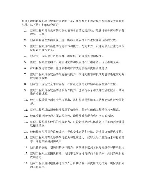 总监对监理工程师评语