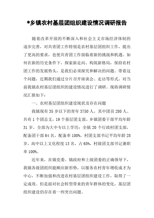 -乡镇农村基层团组织建设情况调研报告