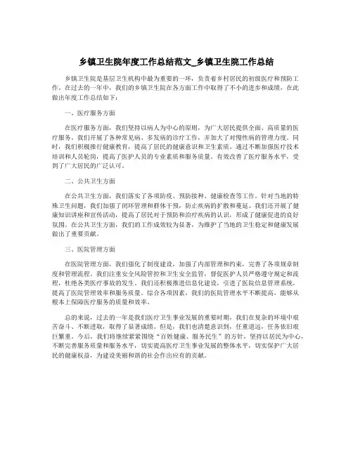 乡镇卫生院年度工作总结范文_乡镇卫生院工作总结