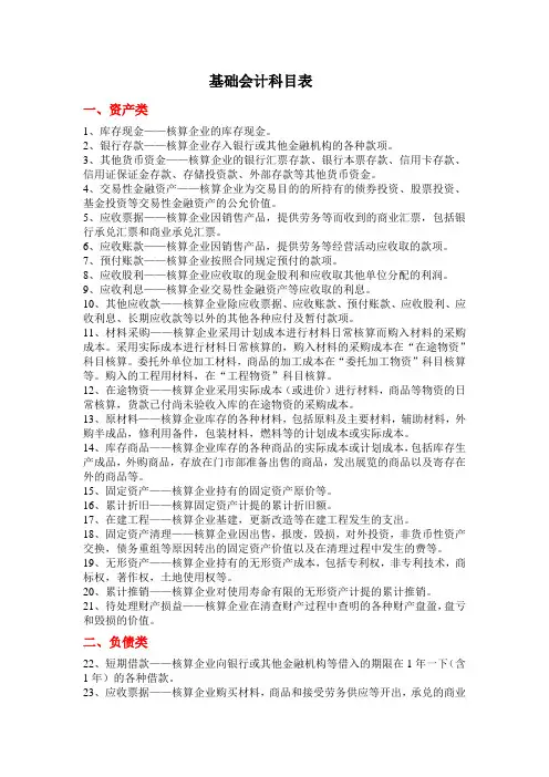 基础会计科目表