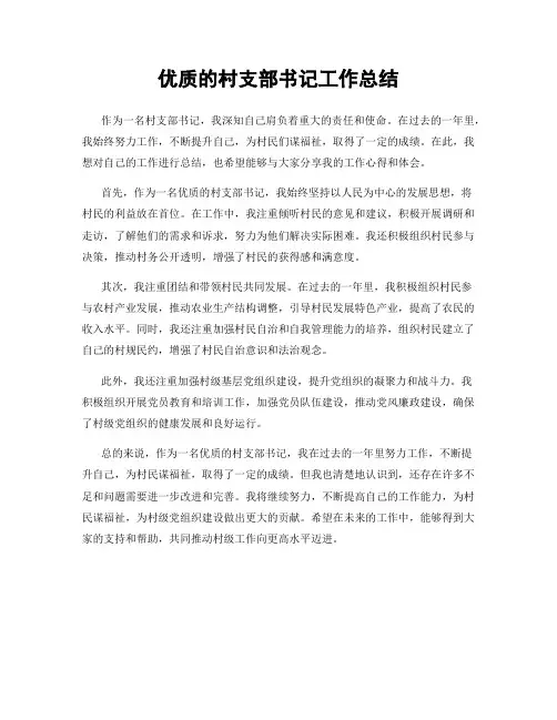 优质的村支部书记工作总结