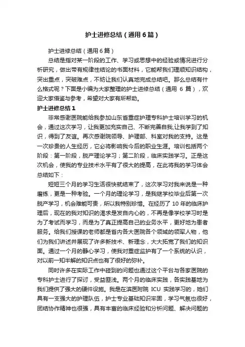 护士进修总结（通用6篇）