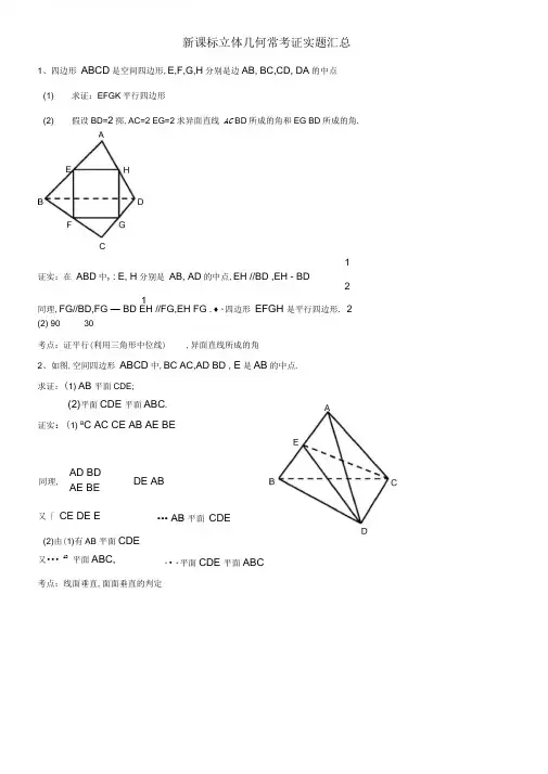 高中数学-必修二-立体几何常考证明题汇总
