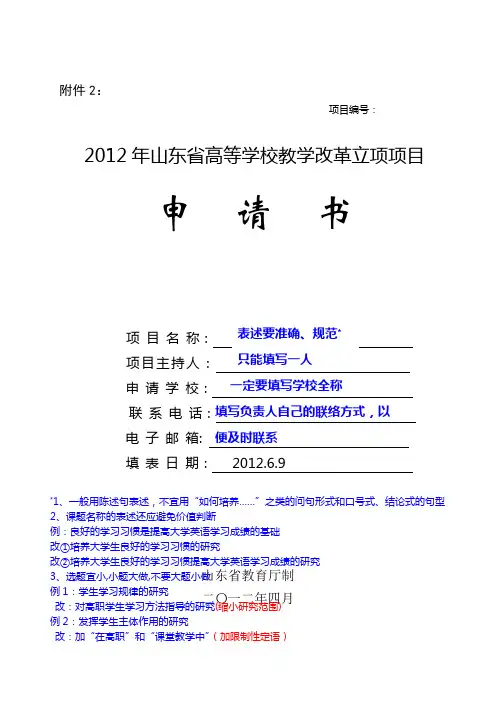 山东省高等学校教学改革立项项目申报书填写技巧