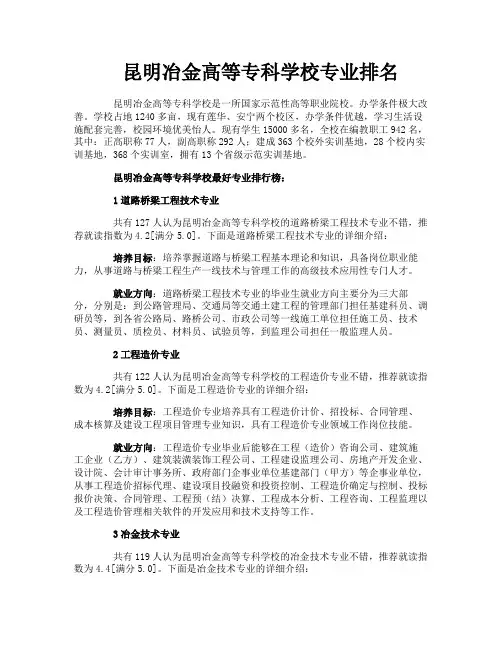 昆明冶金高等专科学校专业排名