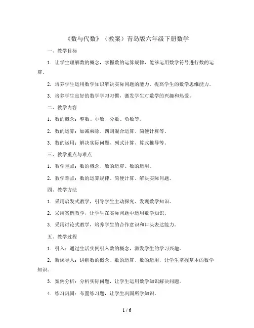 《数与代数》(教案)青岛版六年级下册数学