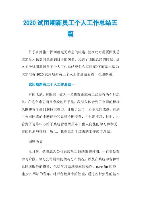 2020试用期新员工个人工作总结五篇