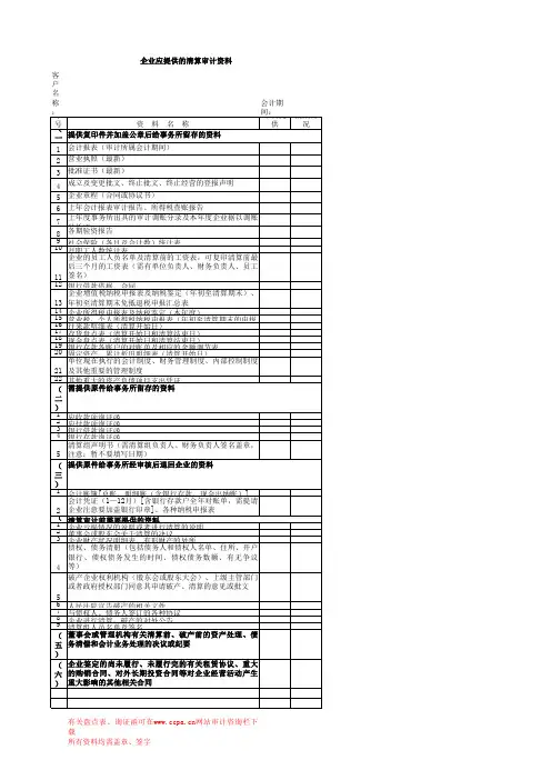 清算审计的资料清单