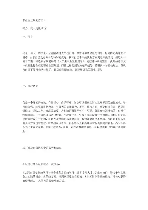 职业生涯规划范文3