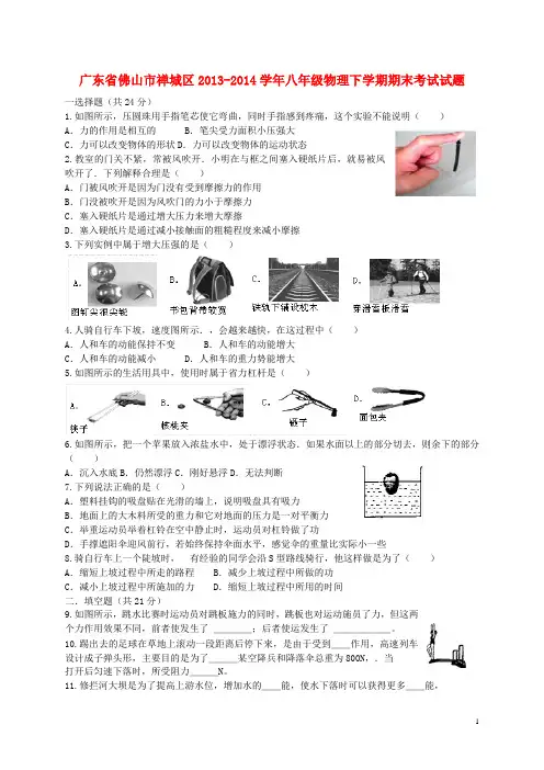 广东省佛山市禅城区八年级物理下学期期末考试试题