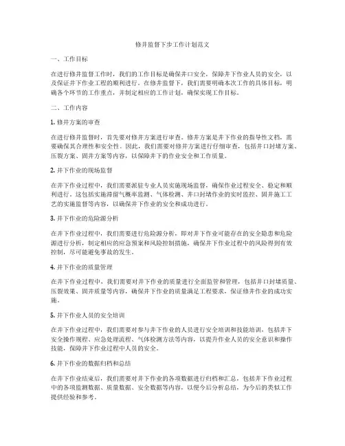 修井监督下步工作计划范文