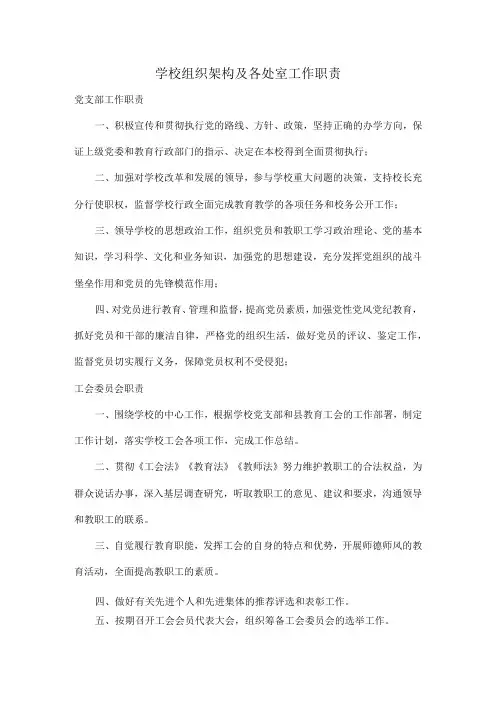 学校组织架构及各处室工作职责