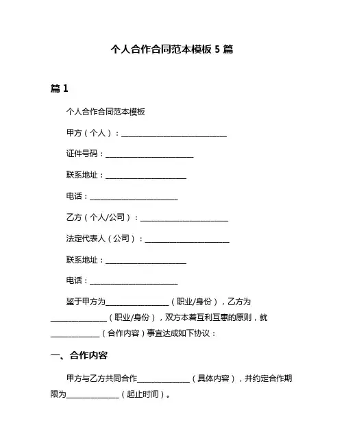 个人合作合同范本模板5篇