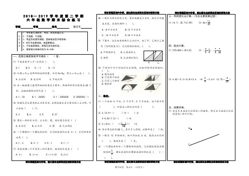 2018—2019学年度第二学期六年级数学期末综合练习卷