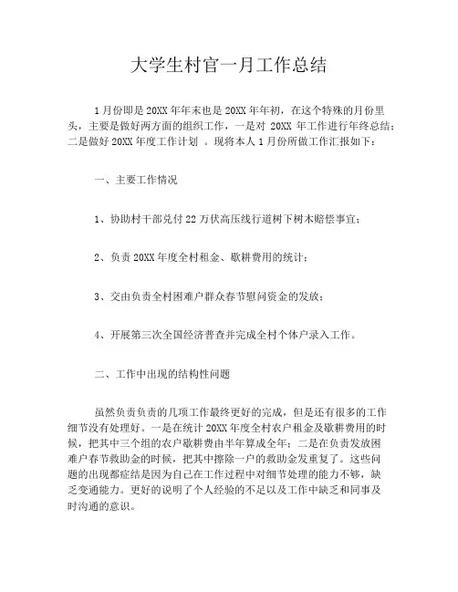 大学生村官一月工作总结