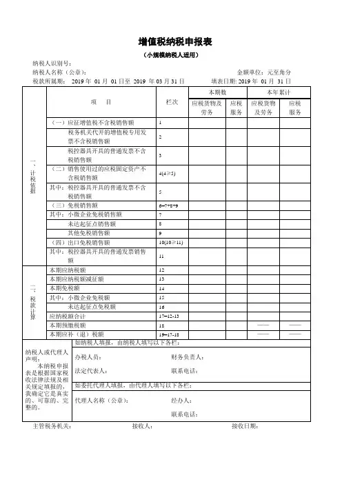 小规模纳税人增值税纳税申报表(新)