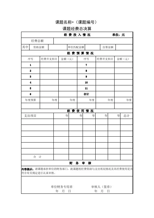 课题经费决算表模板
