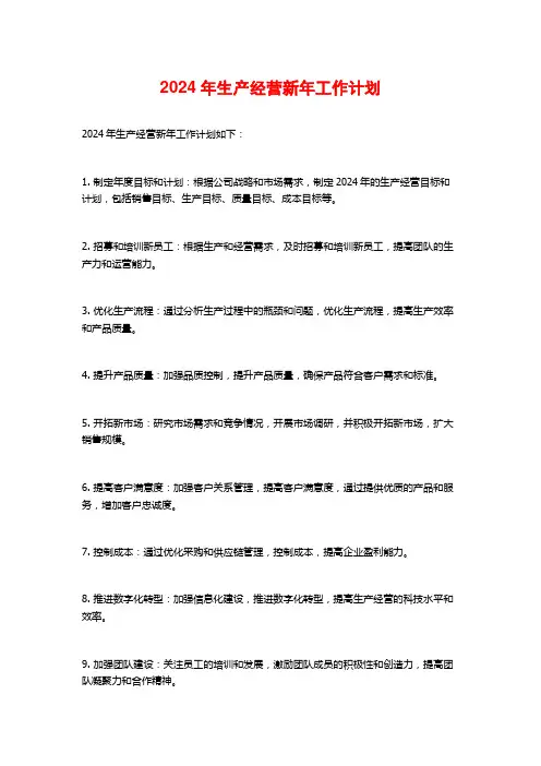 2024年生产经营新年工作计划