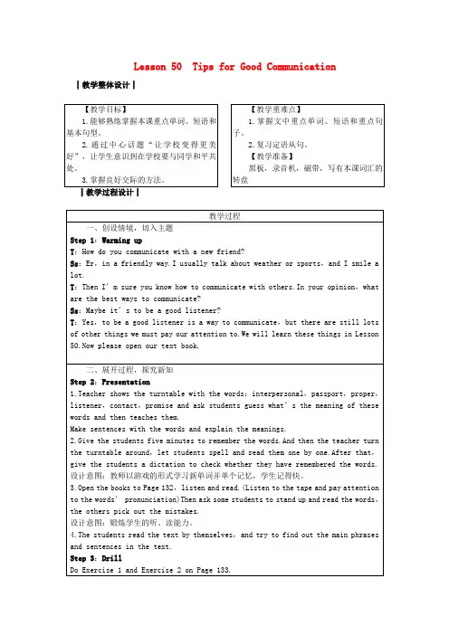 九年级英语下册 Unit 9 Communication Lesson 50 Tips for Good Communication教案 (新版)冀教版