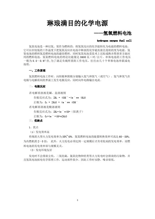 化学论文——氢氧燃料电池及其在汽车领域的应用
