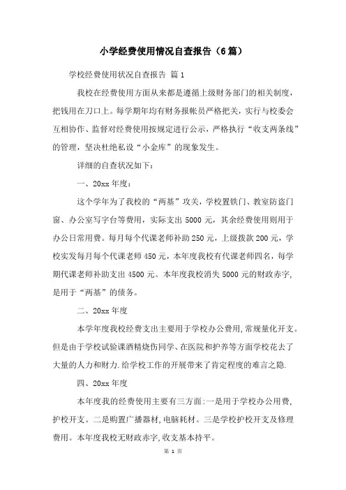 小学经费使用情况自查报告(6篇)