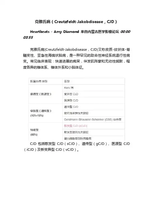 克雅氏病（Creutzfeldt-Jakobdisease，CJD）