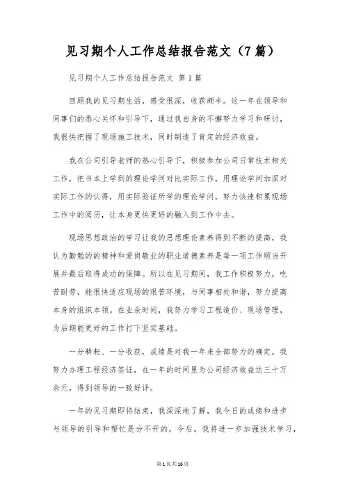 见习期个人工作总结报告范文(7篇)