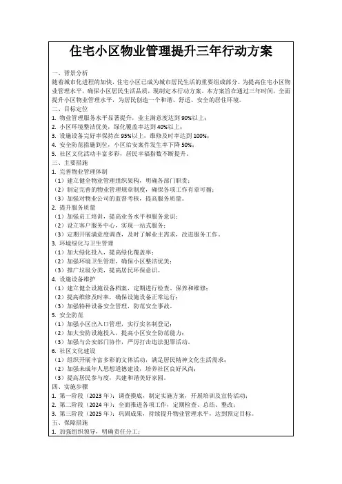 住宅小区物业管理提升三年行动方案