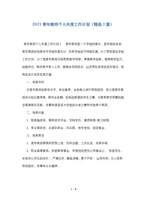 2021青年教师个人年度工作计划(精选3篇)