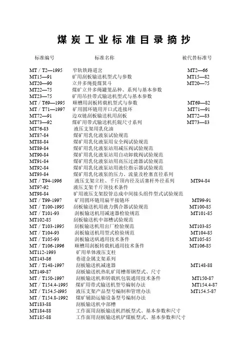 煤炭工业标准目录摘抄