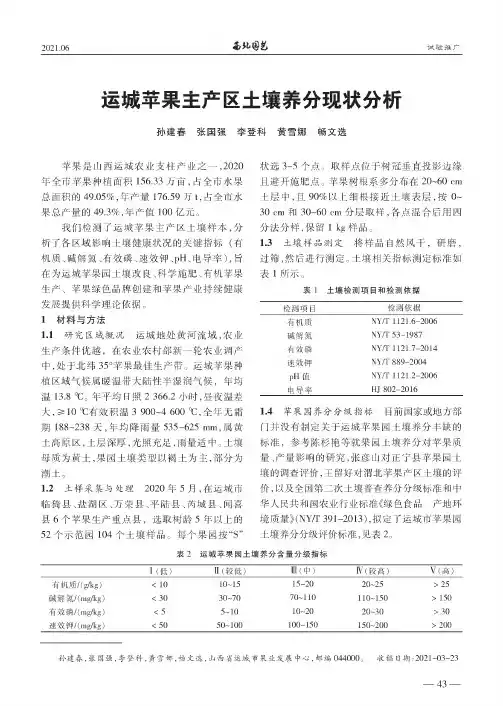 运城苹果主产区土壤养分现状分析