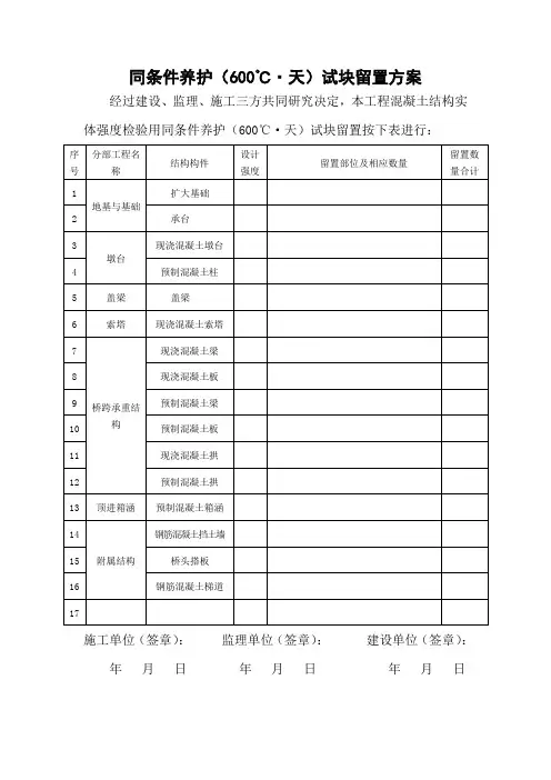 同条件养护试块留置方案