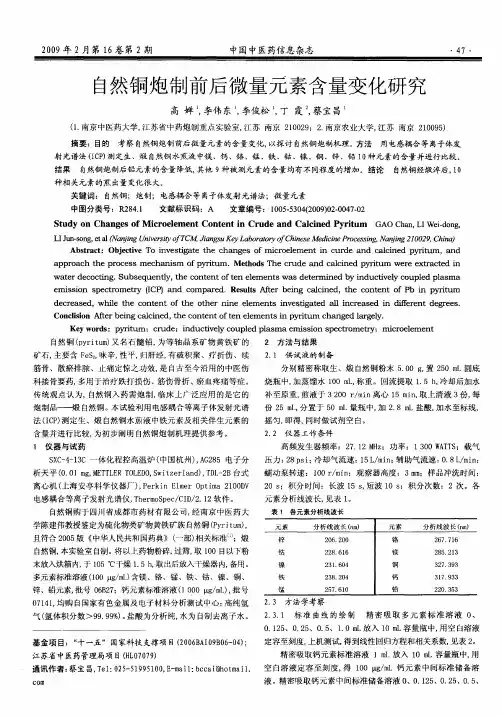 自然铜炮制前后微量元素含量变化研究