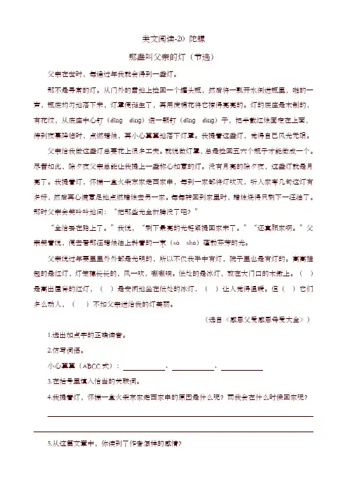 部编版四年级语文上册类文阅读-20 陀螺(2) 练习及答案-精选