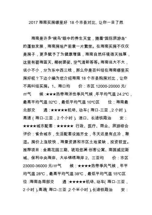 2017海南买房哪里好 18个市县对比, 让你一目了然