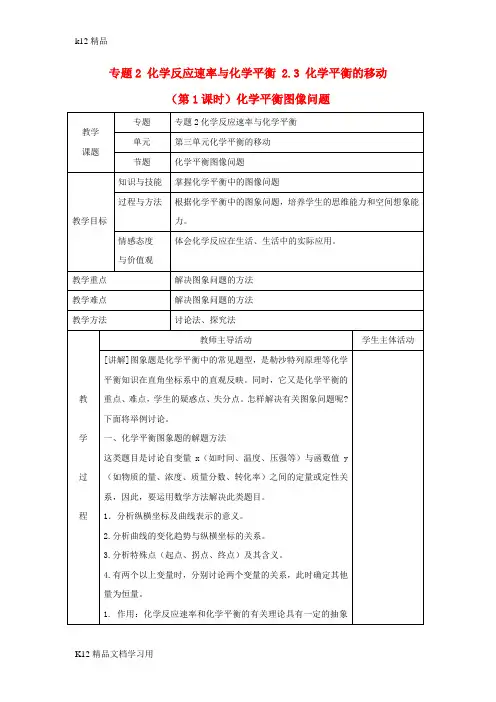 [k12精品]高中化学专题2化学反应速率与化学平衡2.3化学平衡的移动第1课时化学平衡图像问题教案苏教版选修4