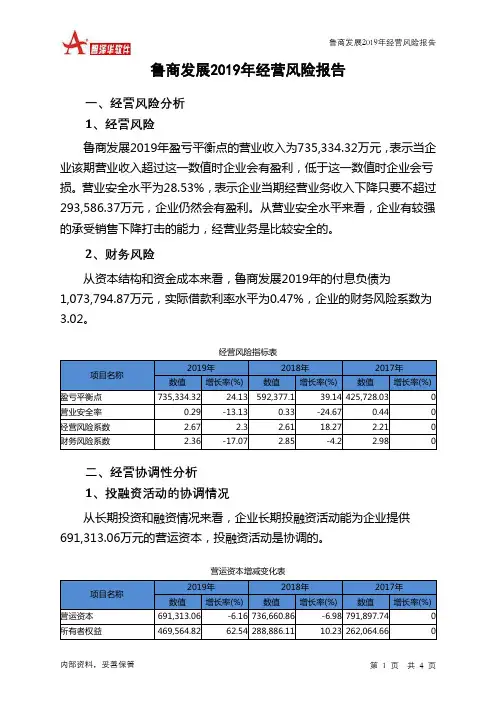 鲁商发展2019年经营风险报告