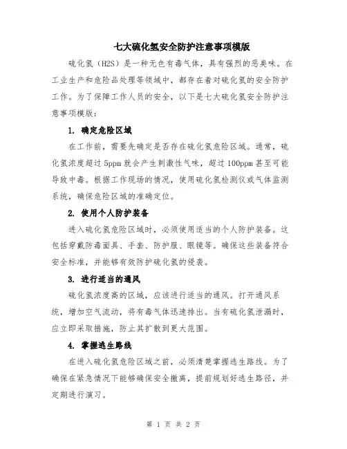 七大硫化氢安全防护注意事项模版