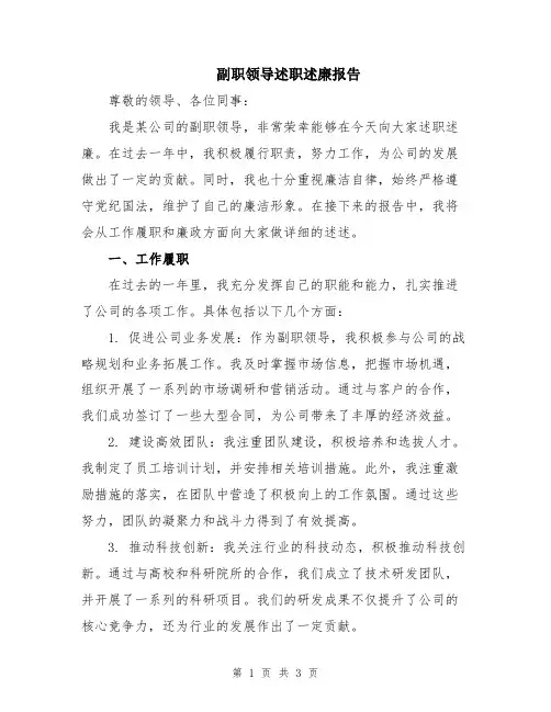 副职领导述职述廉报告