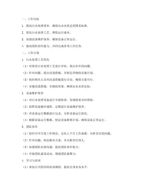 污水处理个人月工作计划