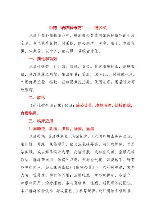 中药“清热解毒药”——蒲公英