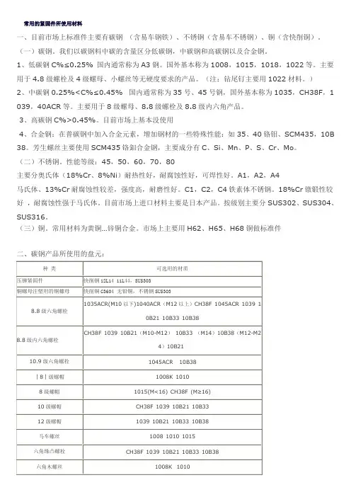 常用的紧固件所使用材料
