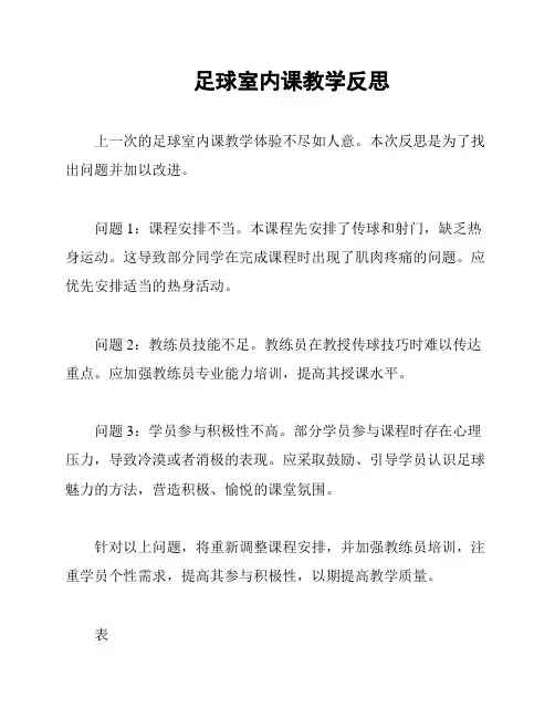 足球室内课教学反思
