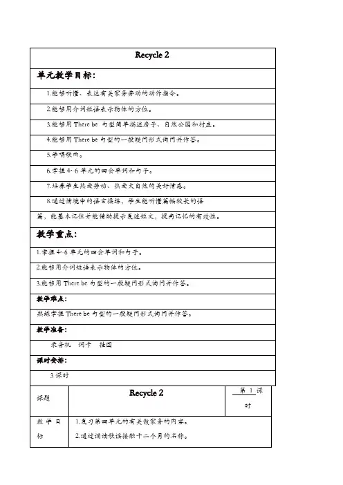 人教pep版小学英语五年级上册教案：recycle_2_单元教案_3【精品】