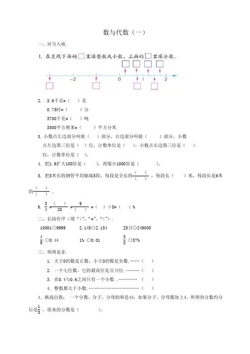 六年级数学毕业总复习全套练习题(苏教版)