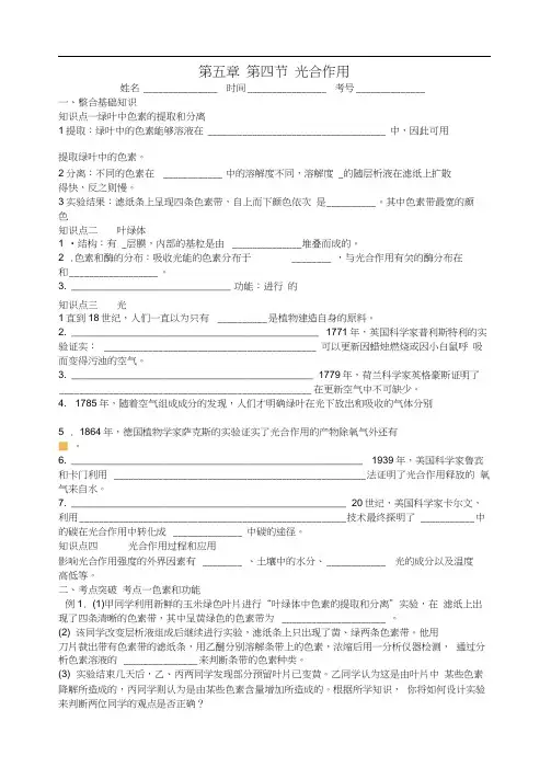 高考生物一轮复习光合作用学案苏教版必修1