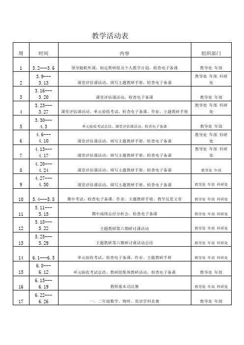 教学活动安排表模板1