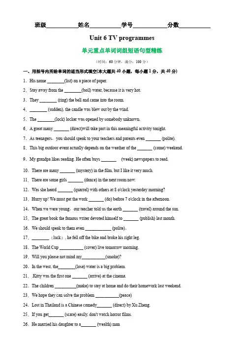 Unit 6 单元重点单词词组短语句型精练-(牛津译林版)九年级英语上册
