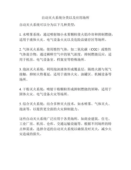 自动灭火系统分类以及应用场所