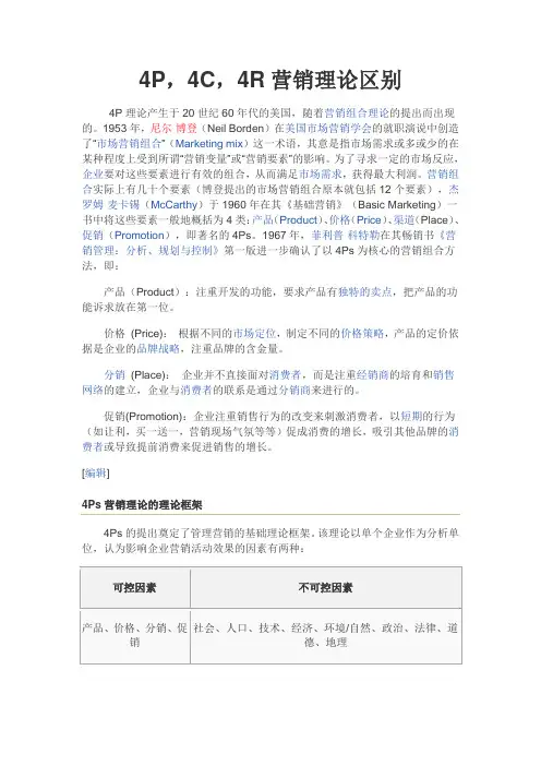 市场营销4P,4C,4R重要理论